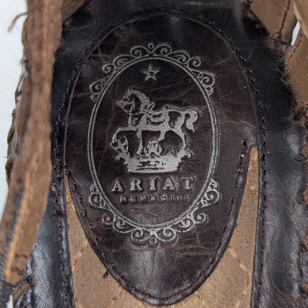Ariat Shalimar Wedge Sandal Croc Embossed Leather T-Strap Whipstitched Western 9